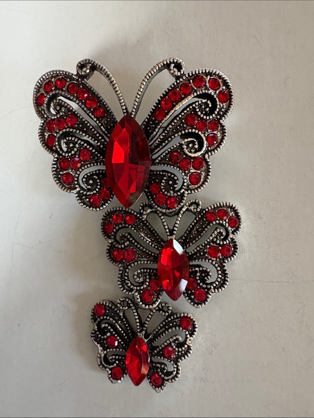 Red Crystal Butterfly Brooch Trio